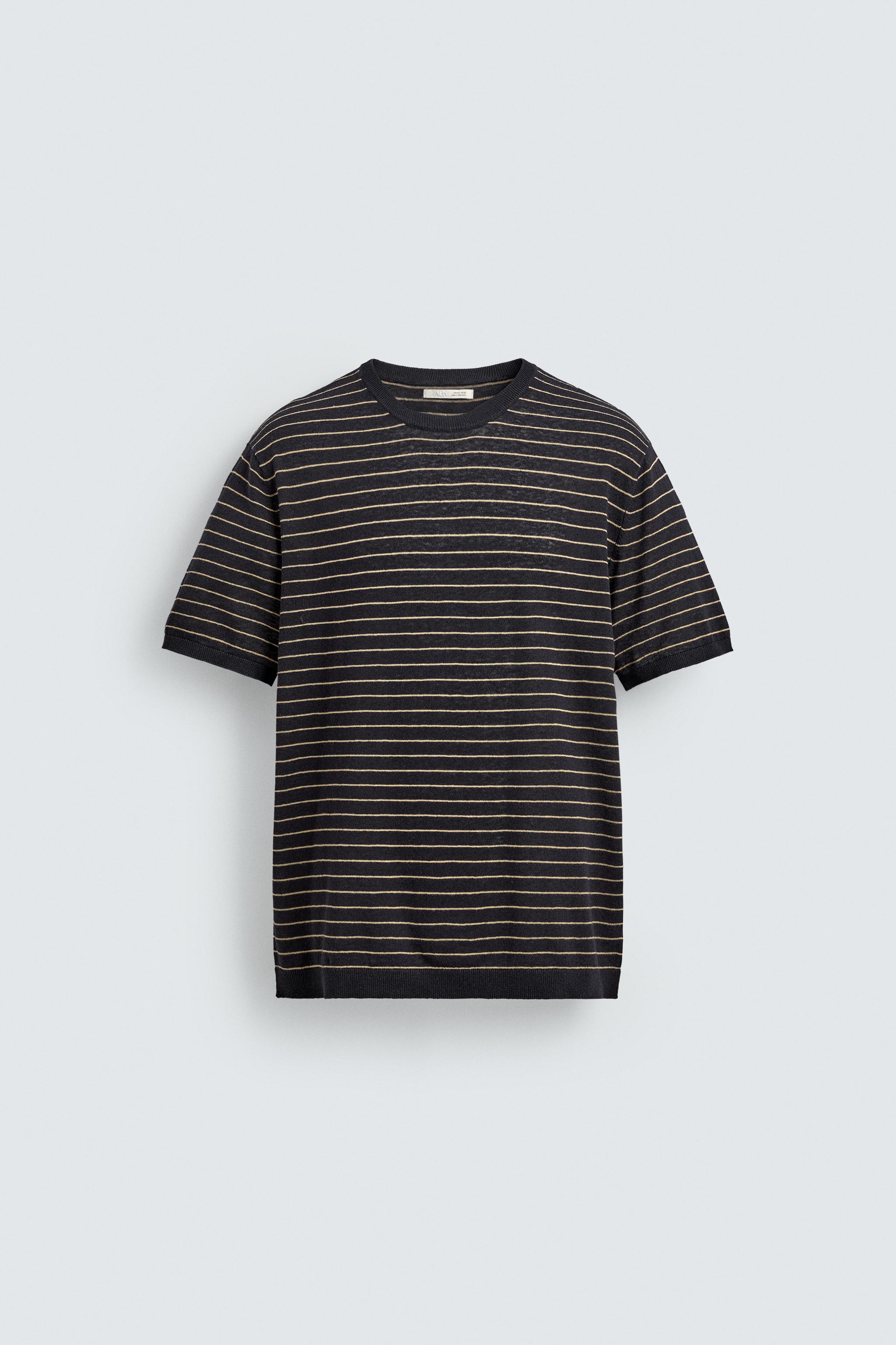 T-SHIRT EN MAILLE LIN ET COTON À RAYURES
